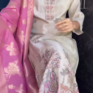 Royal Embroidered Suit Set with Pink Dupatta – Graceful Festive Look